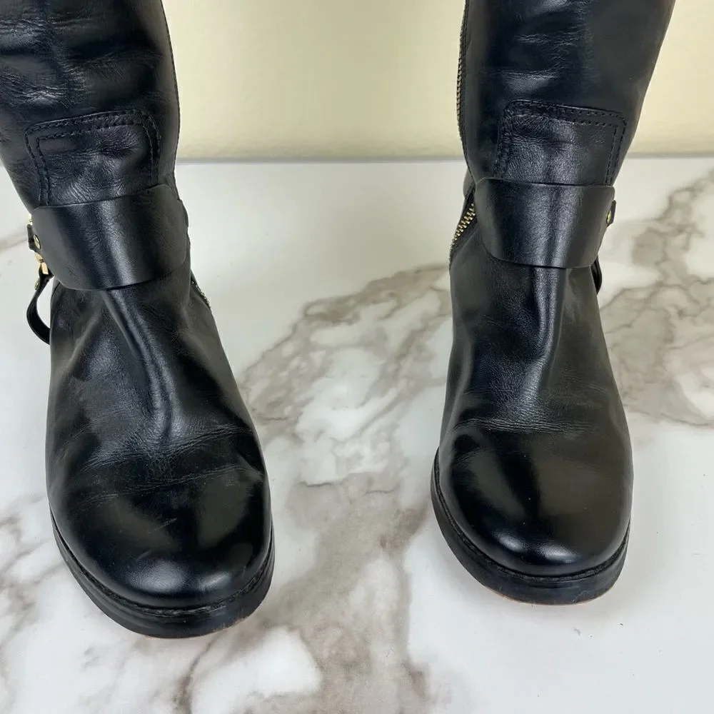 Michael Kors Women Size 6.5 Fulton Harness Two Tone Leather Riding Boots